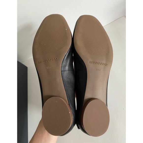 🩰 Anthropologie Bernardo Eloise Ballet Flats sz‎ 11 M Black Leather Heel Bows - Picture 4 of 9